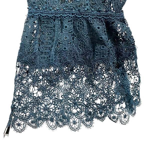 Carlisle Collection Lace Dress &  Slip Dress Set, Button Up, Deep Teal, GORGEOUS - Picture 8 of 16